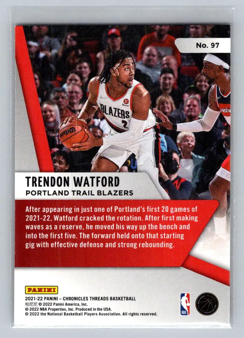2021-22 Panini Chronicles #97 Trendon Watford Portland Trail Blazers Rookie - Basketball Card Single