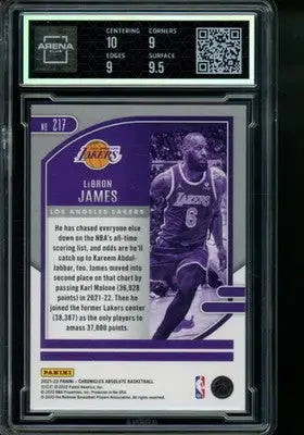 2021-22 Panini Chronicles Absolute LeBron James #217 Basketball Arena Club 9.5 - Basketball Card Single