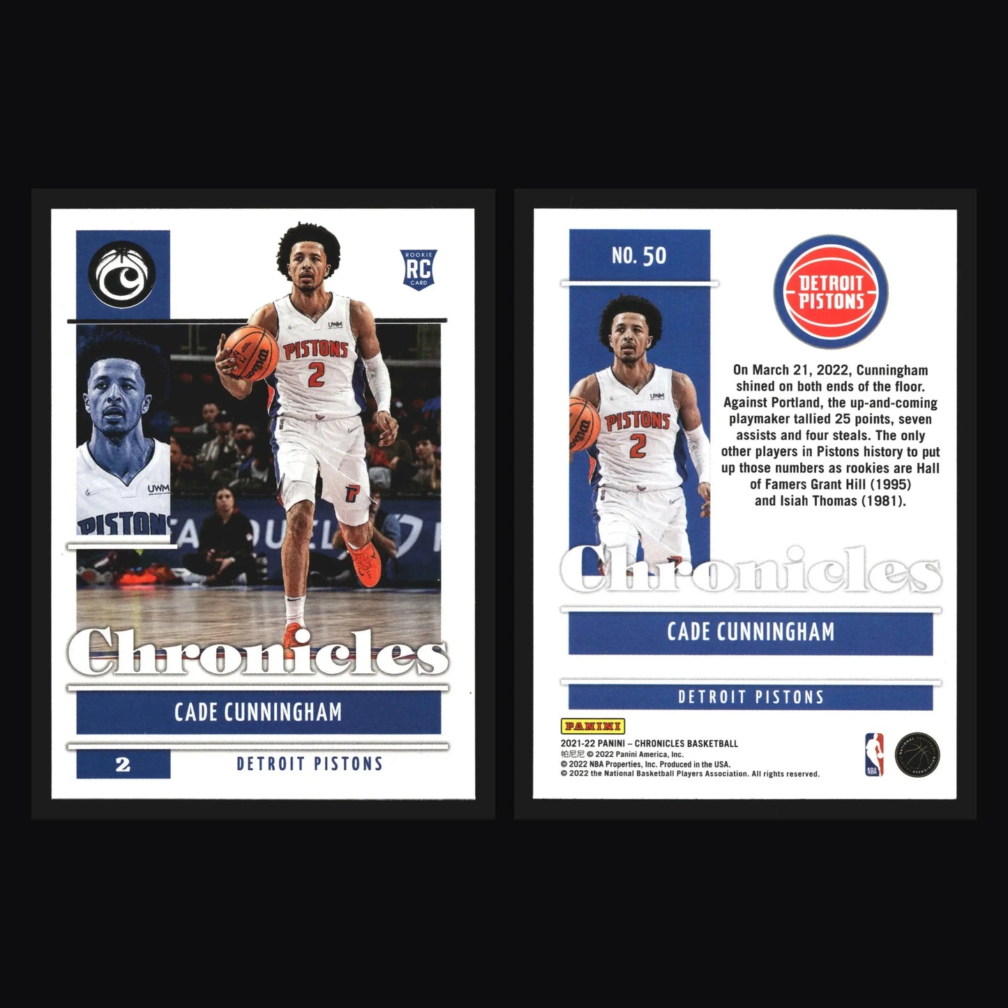 2021-22 Panini Chronicles Cade Cunningham #50 RC Detroit Pistons Rookie