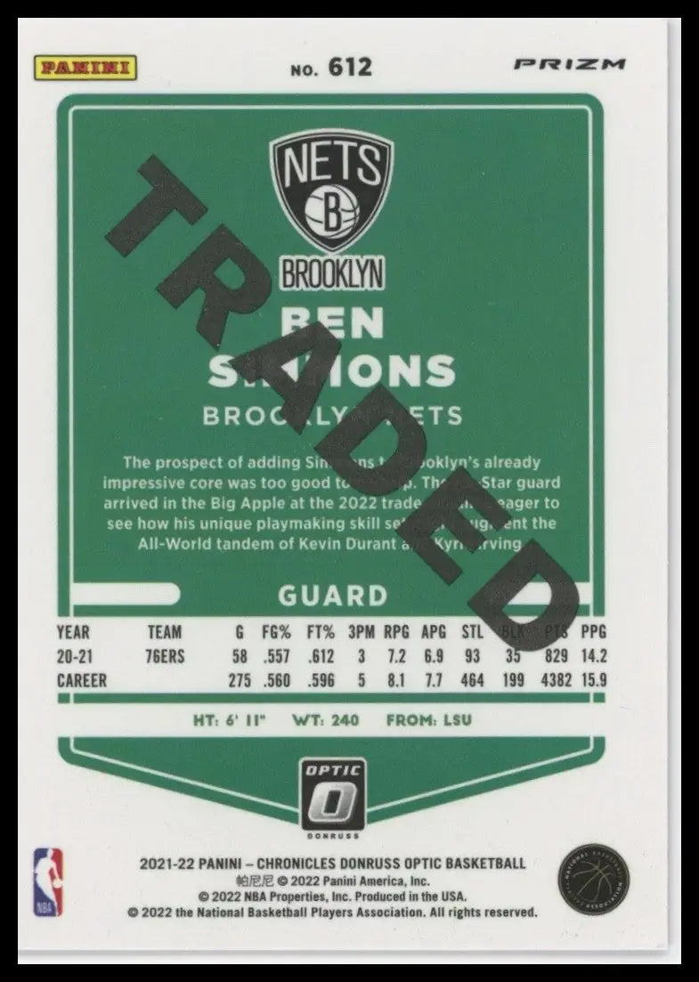 2021-22 Panini Chronicles - Donruss Optic Traded Ben Simmons #612 Pink - Basketball Card Single