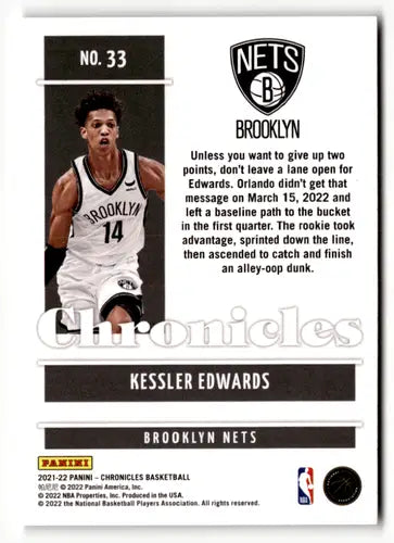 Kessler Edwards basketball card from Panini Chronicles Pink 2021-22 Nets series