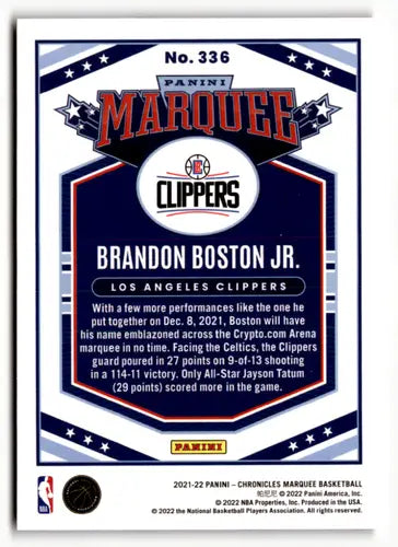 Brandon Boston Jr. basketball card from Panini Chronicles Pink 2021-22 Clippers collection