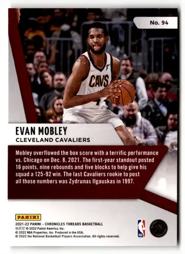 Original gloss Evan Mobley basketball card from Panini Chronicles Pink, 2021-22 series