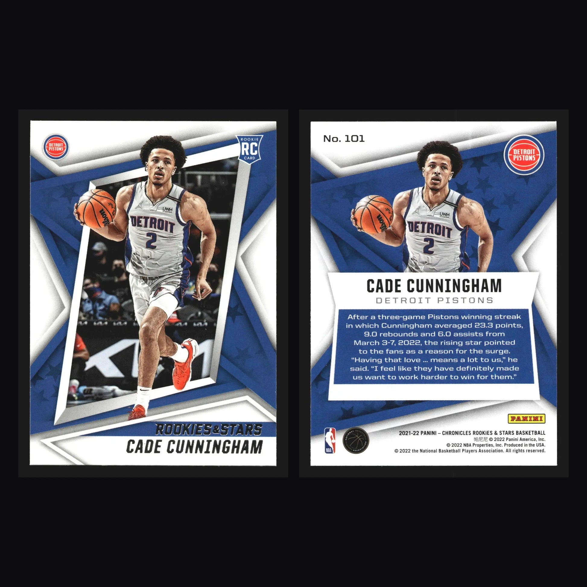 2021-22 Panini Chronicles Rookies & Stars Cade Cunningham #101 RC Pistons