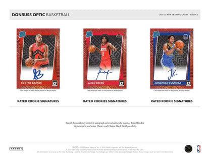 Three Donruss Optic rated rookies basketball rookie cards with autographs in Black Gold style