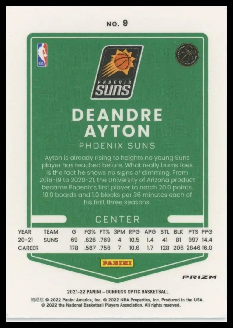 2021-22 Panini Donruss Optic - DeAndre Ayton #9 Blue Velocity Prizm - Basketball Card Single