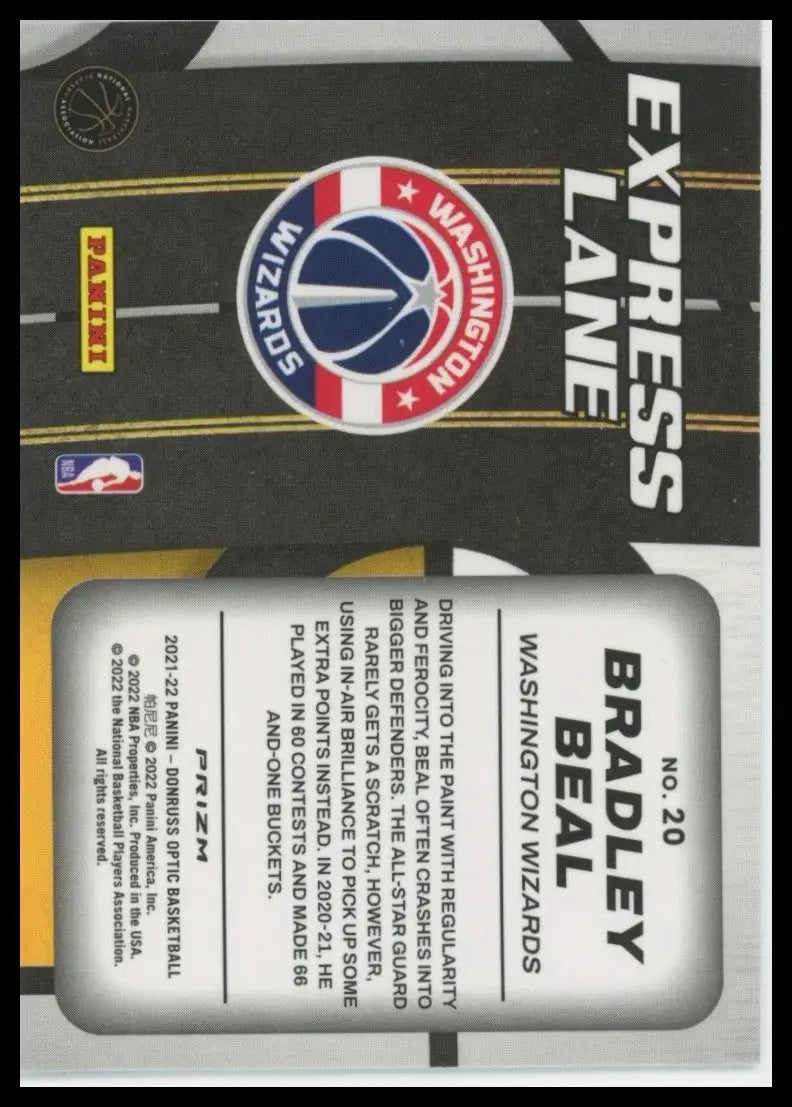 2021-22 Panini Donruss Optic - Express Lane Bradley Beal #20 Purple Prizm - Basketball Card Single
