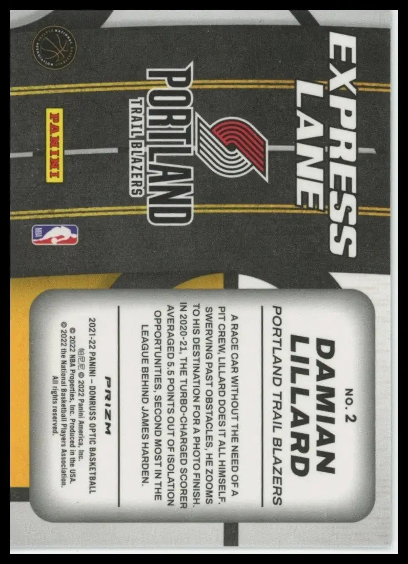 2021-22 Panini Donruss Optic - Express Lane Damian Lillard #2 Holo Prizm - Basketball Card Single