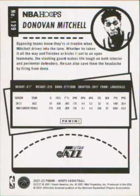 2021-22 Panini Hoops #139 Donovan Mitchell NM-MT Jazz ID:41147 - Basketball Card Single
