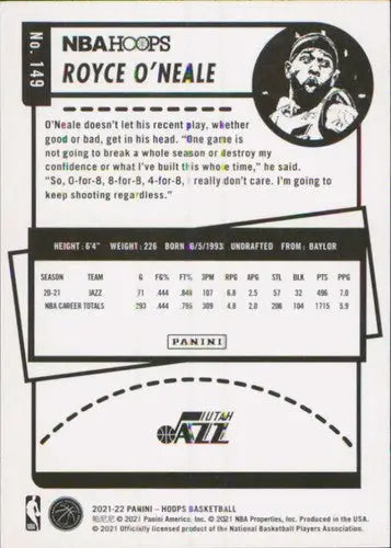 2021-22 Panini Hoops Royce O’Neale basketball card with original gloss Jazz ID 51788