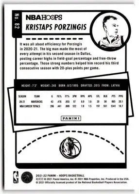 2021-22 Panini Hoops Purple #82 Kristaps Porzingis NM-MT Mavericks ID:41159 - Basketball Card Single