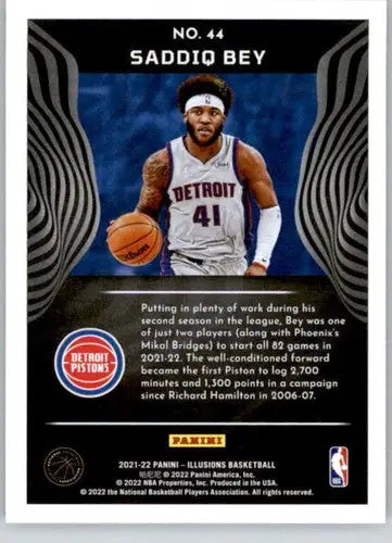 Original gloss Panini Illusions Saddiq Bey basketball card from the 2021-22 Pistons series