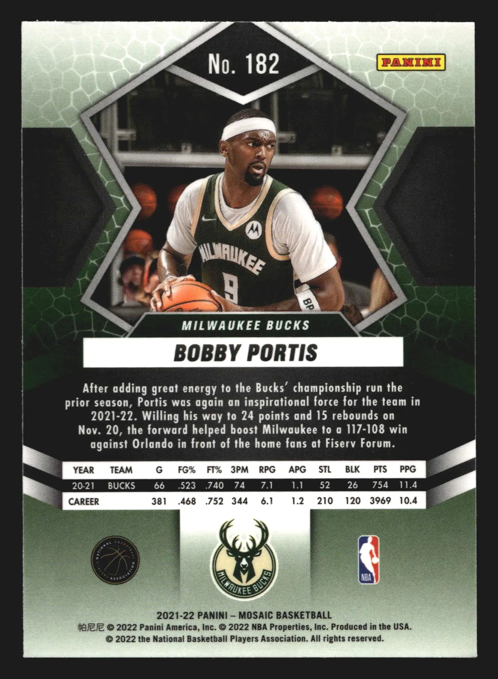 2021-22 Panini Mosaic #182 Bobby Portis Milwaukee Bucks - Basketball Card Single