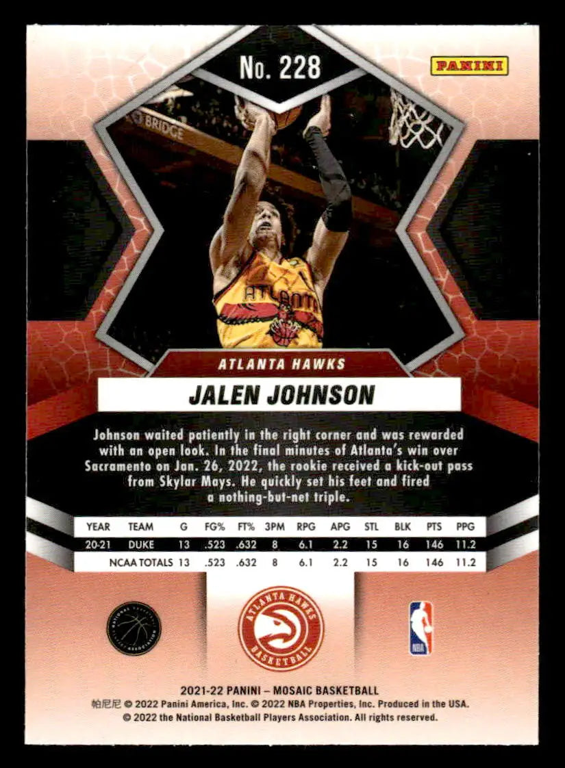 2021-22 Panini Mosaic #228 Jalen Johnson Base RC Atlanta Hawks - Basketball Card Single