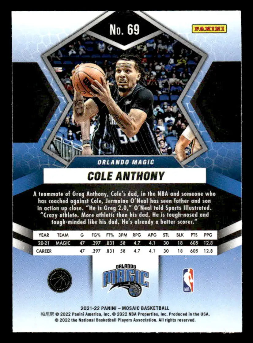 2021-22 Panini Mosaic #69 Cole Anthony Base Orlando Magic - Basketball Card Single