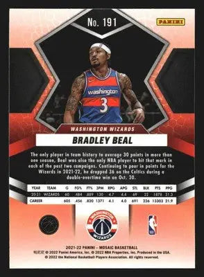 2021-22 Panini Mosaic Bradley Beal #191 Wizards - Basketball Card Single