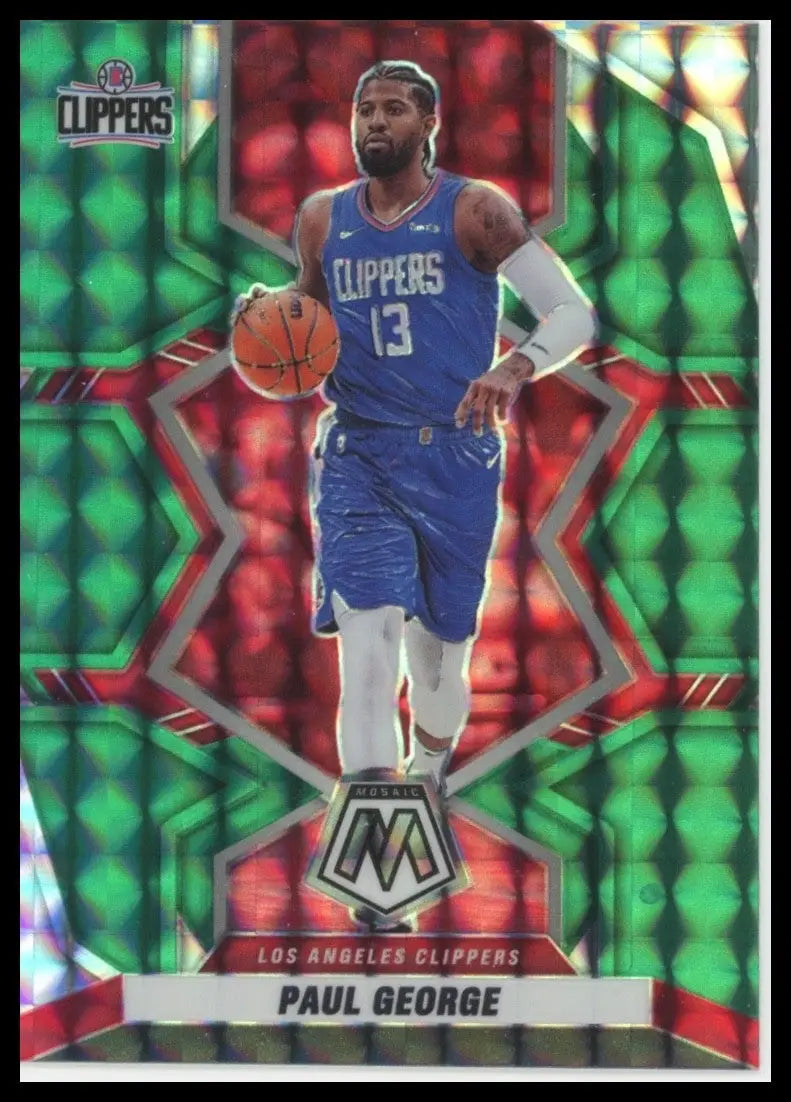 2021-22 Panini Mosaic Green Mosaic Paul George #133 Los Angeles Clippers Card - Basketball Card Single