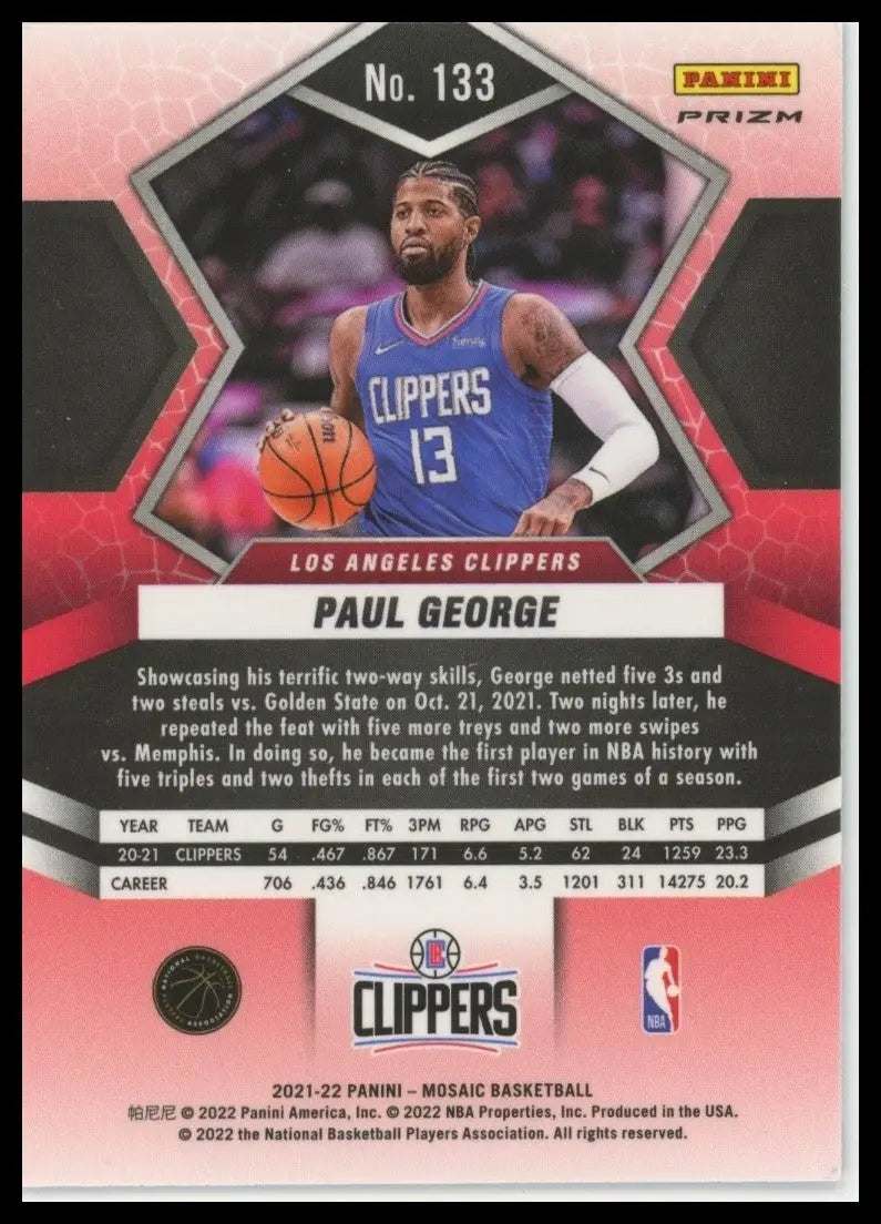 2021-22 Panini Mosaic Green Mosaic Paul George #133 Los Angeles Clippers Card - Basketball Card Single