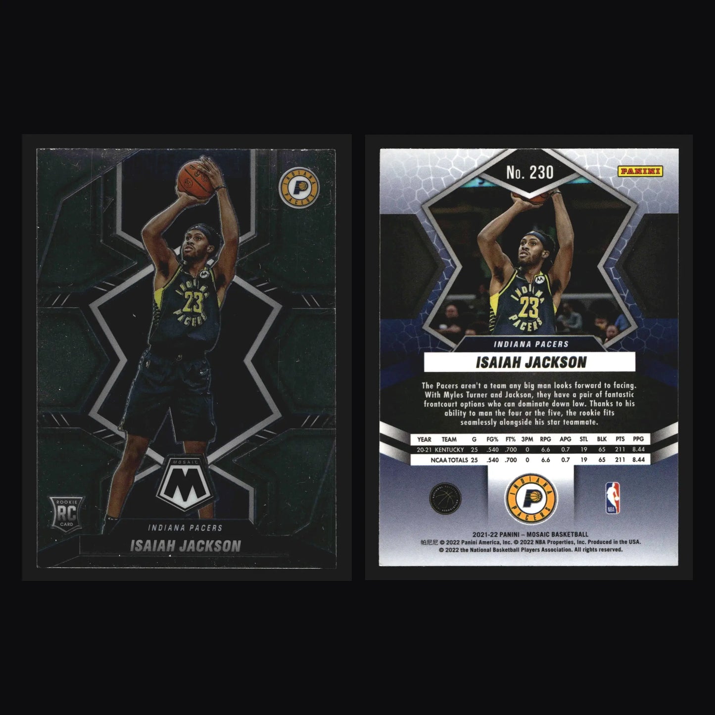 2021-22 Panini Mosaic Isaiah Jackson #230 Indiana Pacers RC