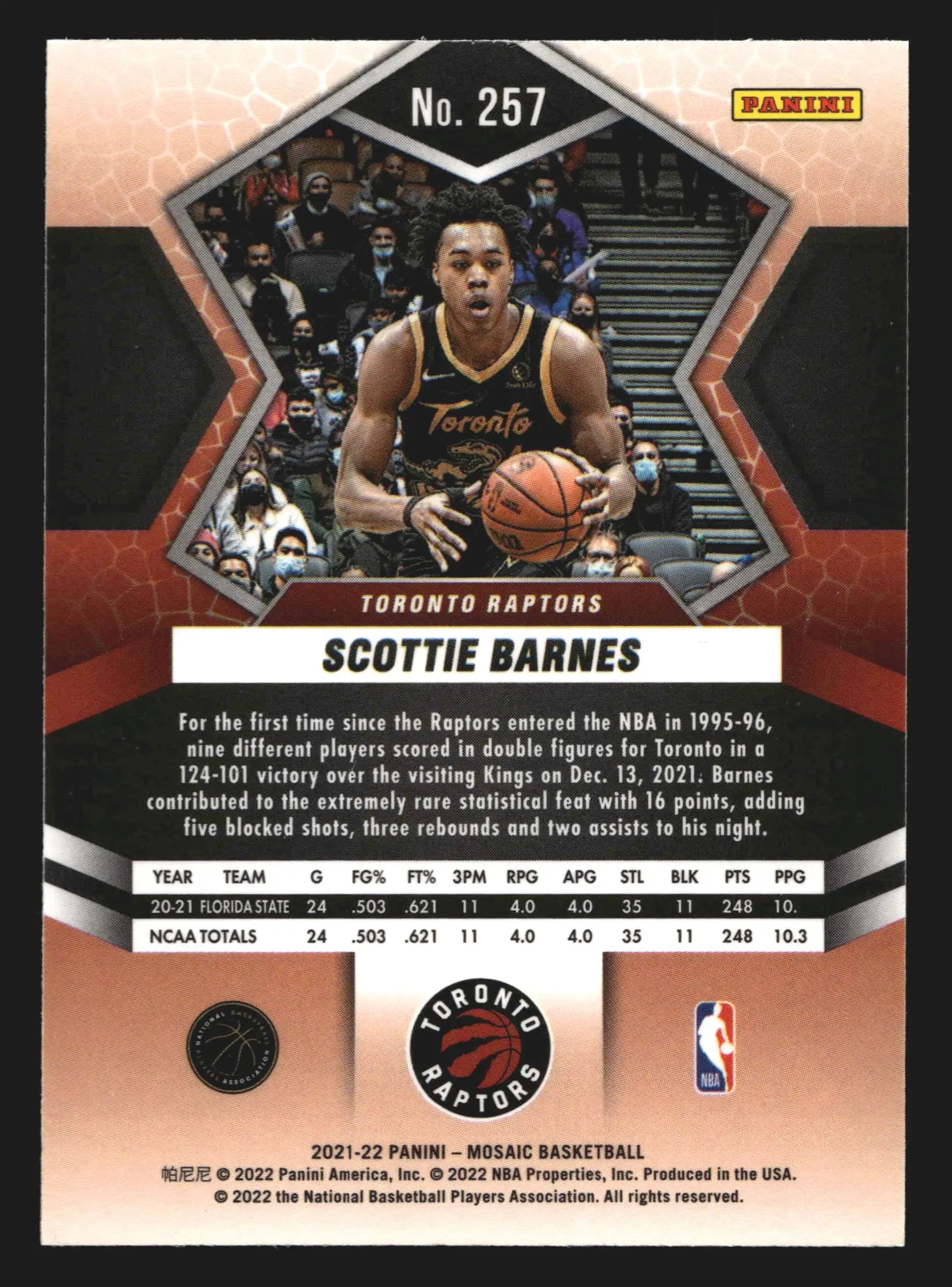 2021-22 Panini Mosaic Scottie Barnes #257 National Pride RC Toronto Raptors