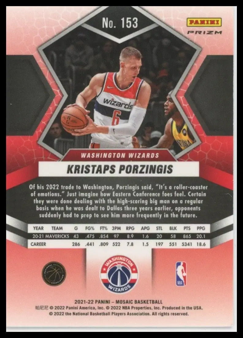 2021-22 Panini Mosaic Silver Mosaic Kristaps Porzingis #153 Washington Wizards - Basketball Card Single