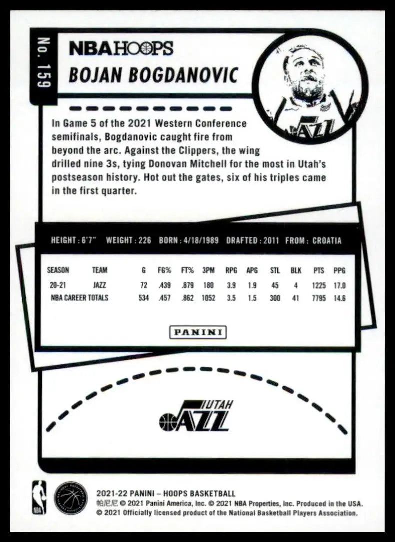 2021-22 Panini NBA Hoops Winter Bojan Bogdanovic #159 Utah Jazz Basketball Card - Basketball Card Single