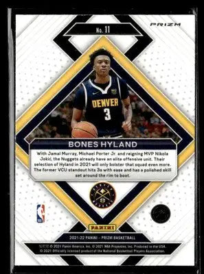 2021-22 Panini Prizm #11 Bones Hyland Emergent Silver Prizm RC Denver Nuggets - Basketball Card Single