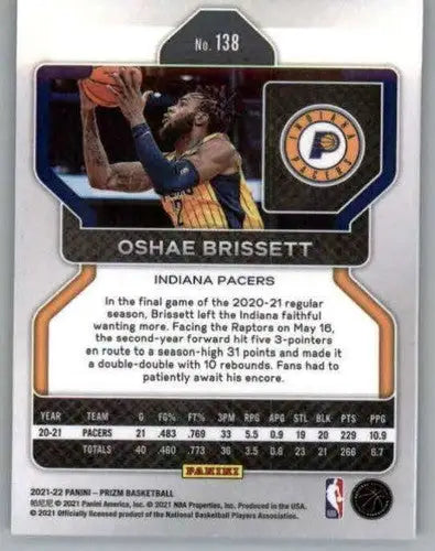 Oshae Brissett basketball card from Panini Prizm 2021-22 with original gloss