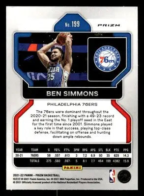 2021-22 Panini Prizm #199 Ben Simmons Silver Cracked Ice Prizm 76ers - Basketball Card Single