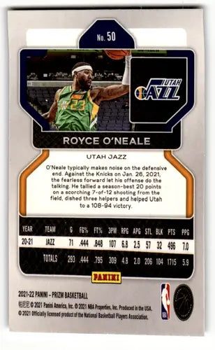 Original gloss Panini Prizm Royce ONeale basketball card from 2021-22 Jazz collection