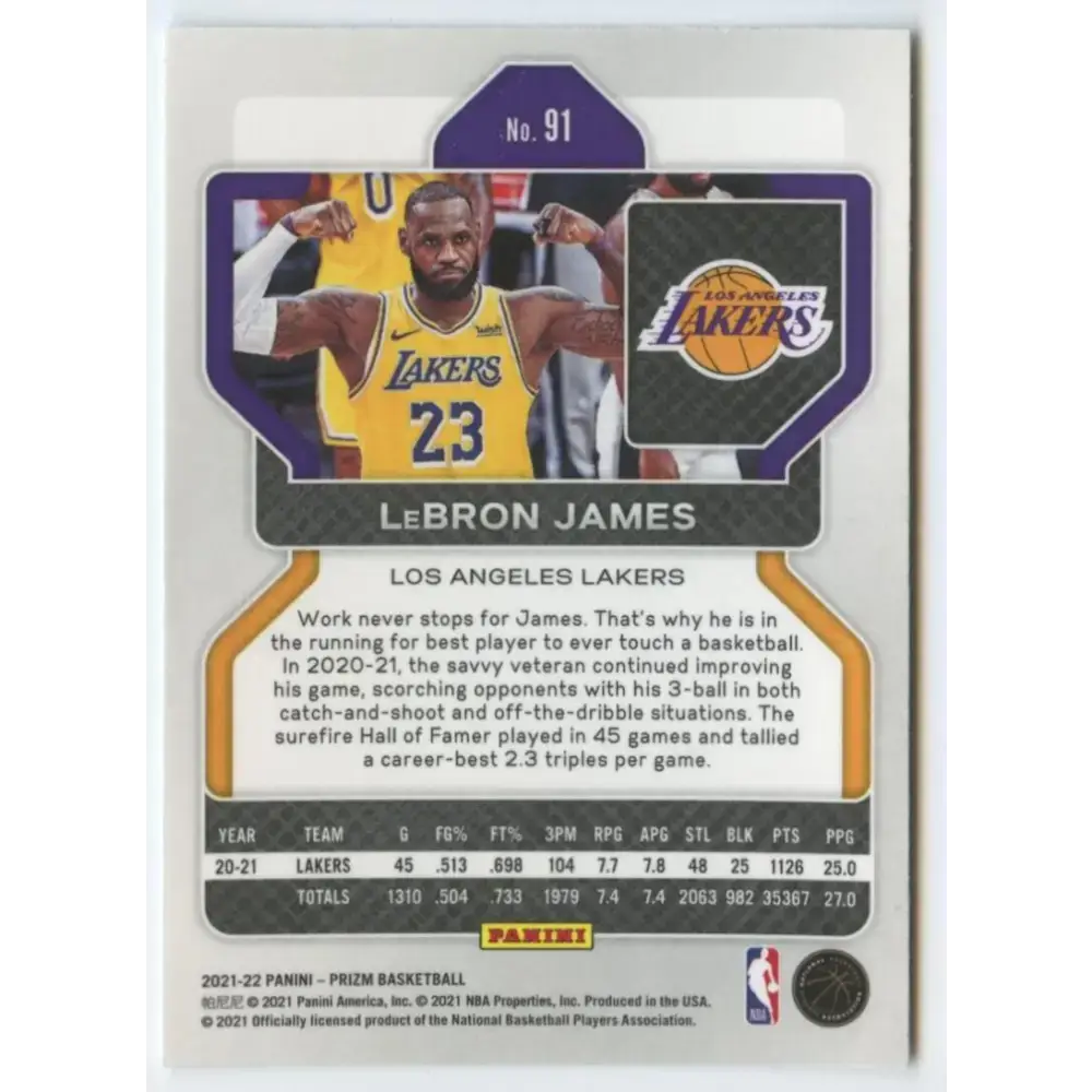 2021-22 Panini Prizm #91 LeBron James NM-MT Los Angeles Lakers Basketball Card - Basketball Card Single
