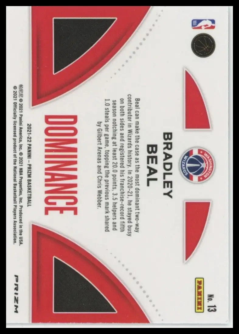 2021-22 Panini Prizm - Dominance Bradley Beal #13 Silver Prizm