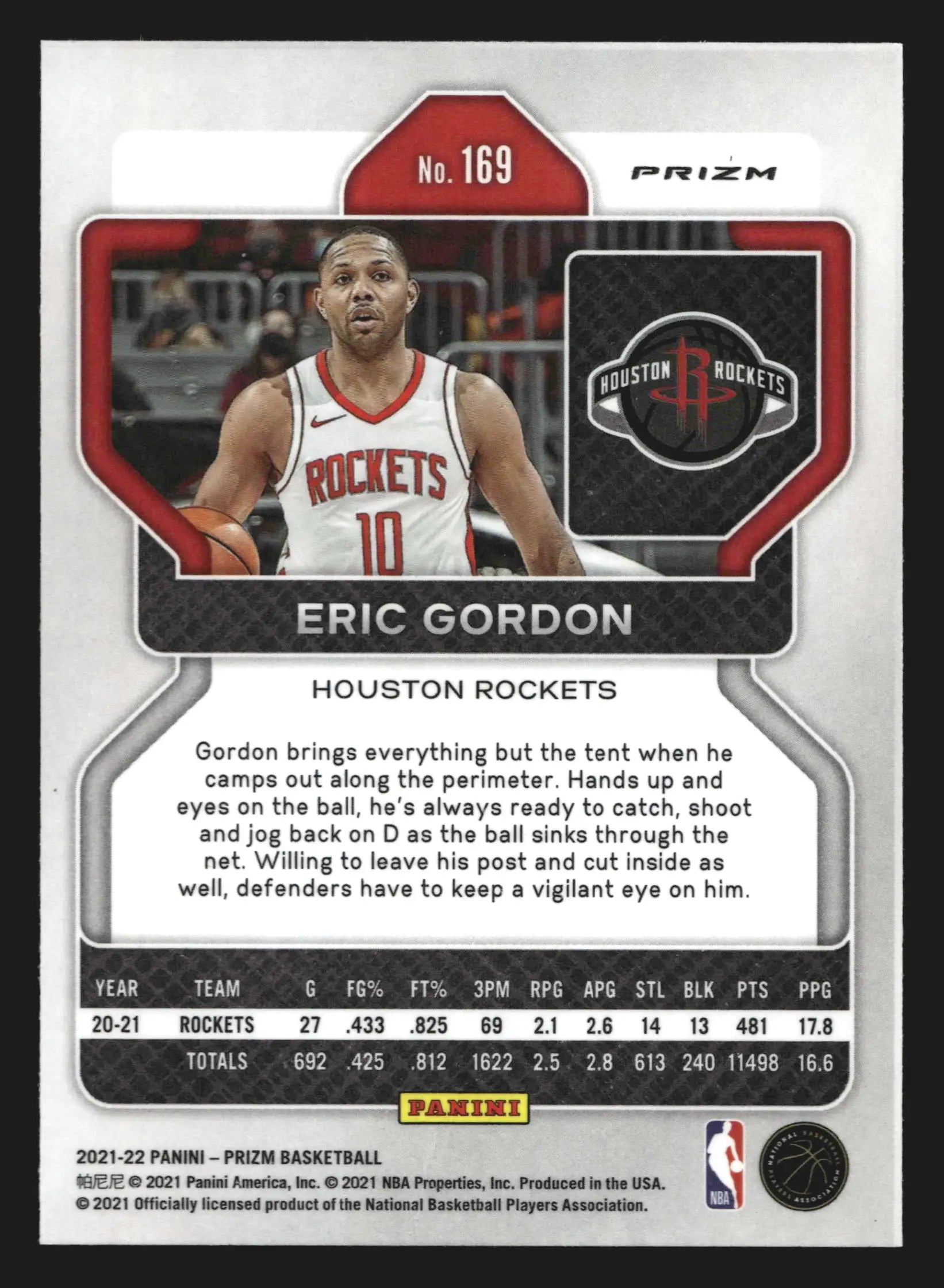 2021-22 Panini Prizm Eric Gordon #169 Silver Prizm Houston Rockets - Basketball Card Single