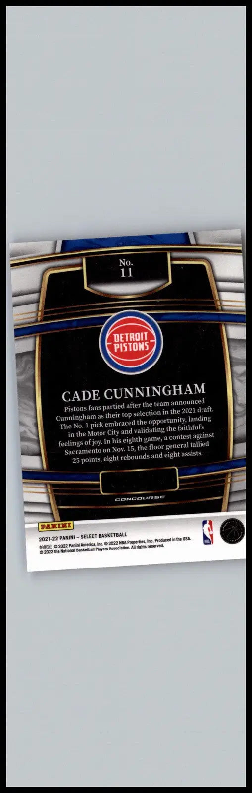 2021-22 Panini Select #11 Cade Cunningham Blue (Retail Base) Detroit Pistons - Basketball Card Single