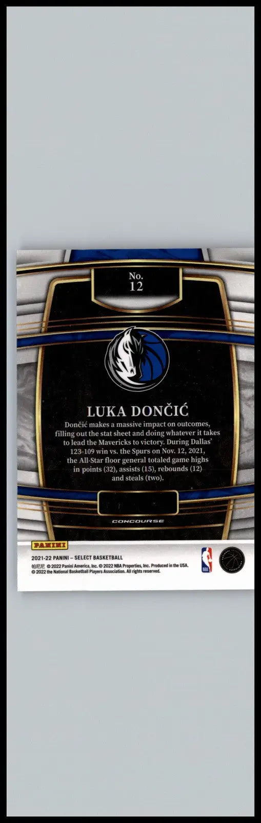 2021-22 Panini Select #12 Luka Doncic Blue (Retail Base) Dallas Mavericks - Basketball Card Single