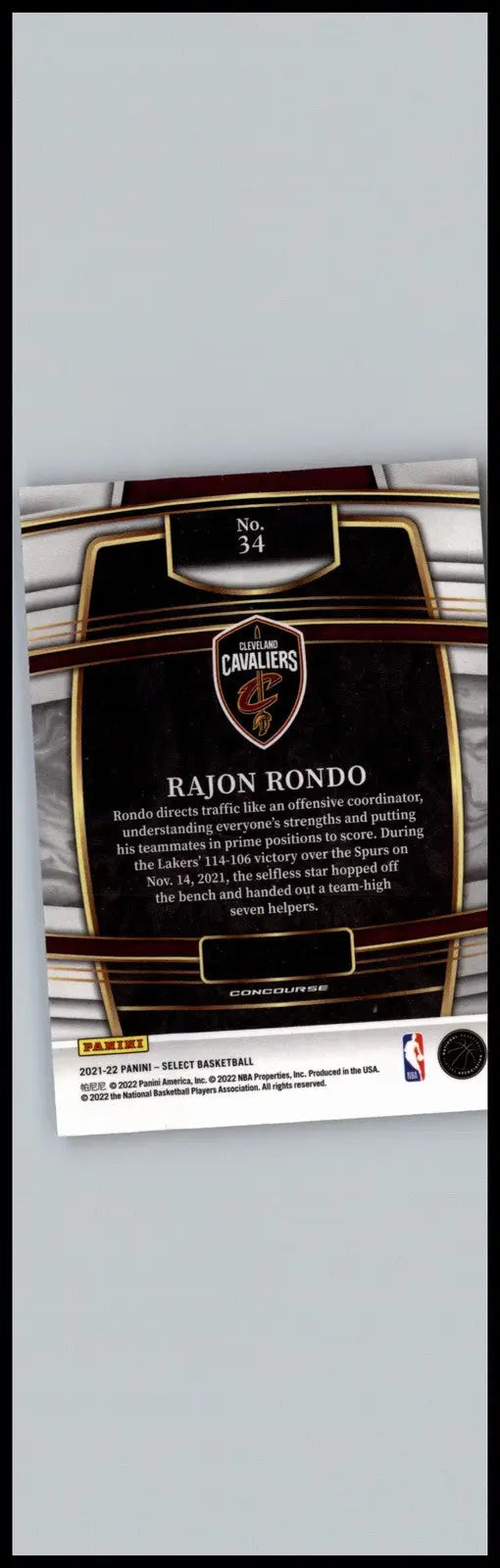 2021-22 Panini Select #34 Rajon Rondo Blue (Retail Base) Cleveland Cavaliers - Basketball Card Single