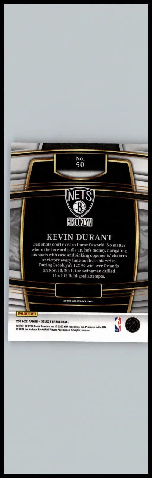 2021-22 Panini Select #50 Kevin Durant Blue (Retail Base) Brooklyn Nets - Basketball Card Single