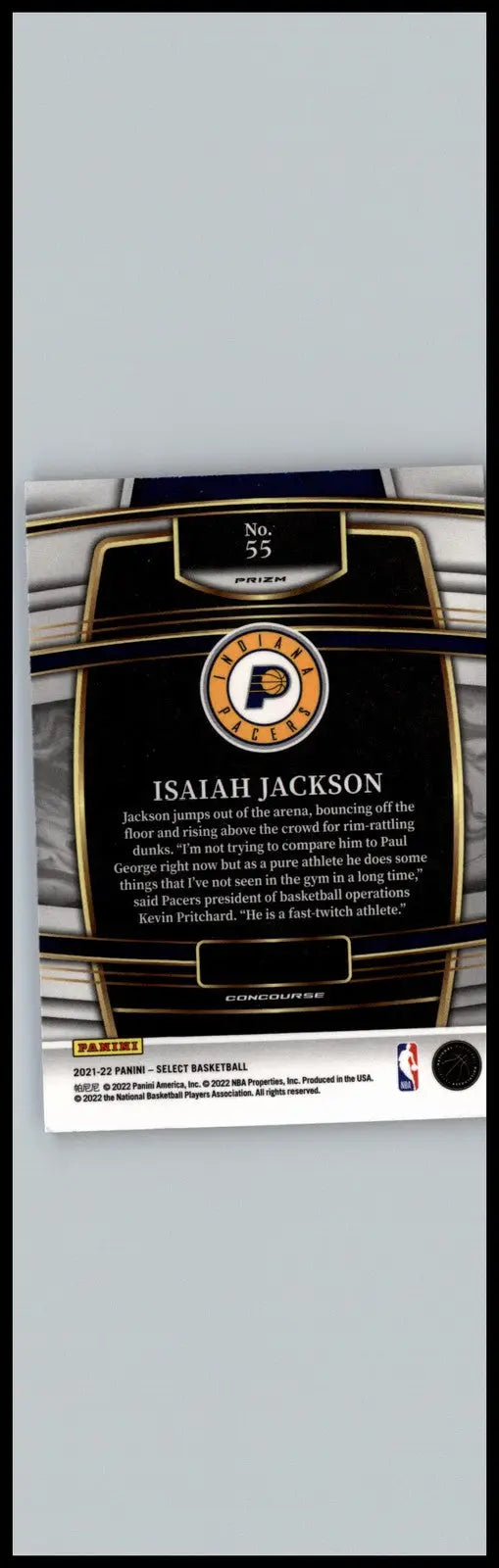 2021-22 Panini Select #55 Isaiah Jackson Blue (Retail Base) Indiana Pacers - Basketball Card Single