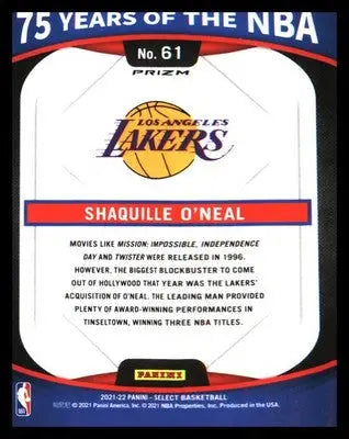 2021-22 Panini Select 75 Years of the NBA Prizm #61 Shaquille O’Neal - Basketball Card Single