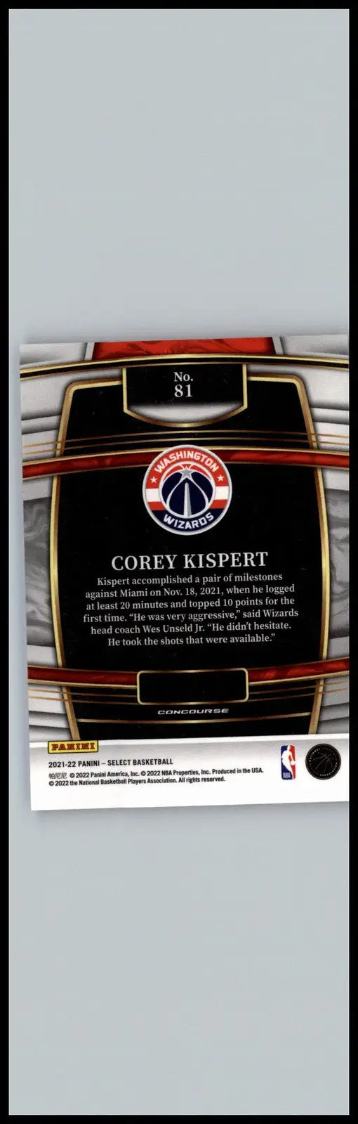 2021-22 Panini Select #81 Corey Kispert Blue (Retail Base) Washington Wizards - Basketball Card Single