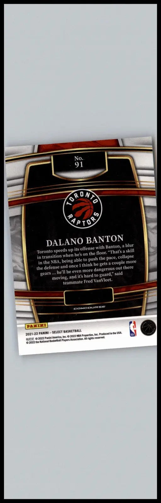2021-22 Panini Select #91 Dalano Banton Blue (Retail Base) Toronto Raptors - Basketball Card Single
