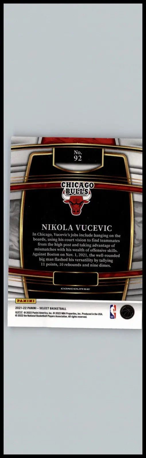 2021-22 Panini Select #92 Nikola Vucevic Blue (Retail Base) Chicago Bulls - Basketball Card Single