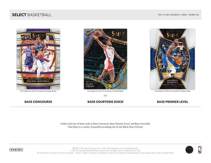Display of three Panini Select Basketball trading cards featuring rookie jersey autographs and black disco design