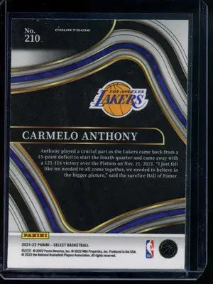 2021-22 Panini Select Carmelo Anthony #210 Courtside Basketball - Basketball Card Single