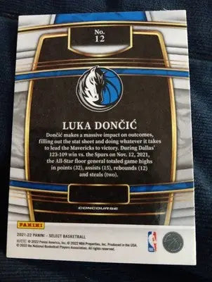 2021-22 Panini Select - Concourse Luka Dončić #12 Blue. Dallas. NRMT+ - Basketball Card Single