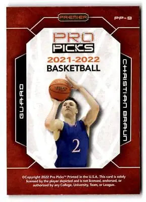 Christian Braun basketball card from 2021-22 Pro Picks Premier #PP-9 collectible series
