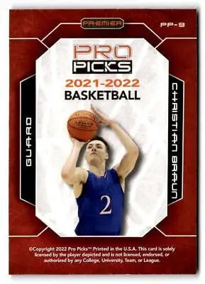Basketball trading card of Christian Braun from 2021-22 Pro Picks Premier series