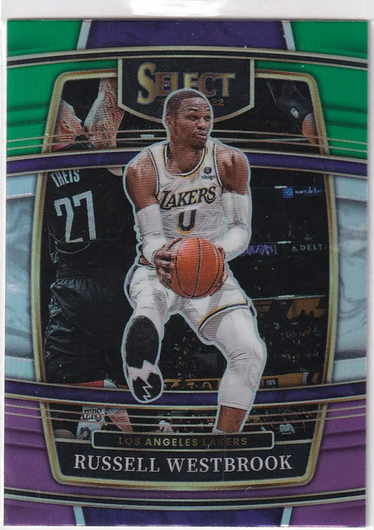 2021-22 SELECT #54 RUSSELL WESTBROOK GREEN & PURPLE HOLO- LOS ANGELES LAKERS - Basketball Card Single