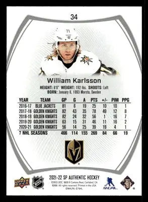 2021-22 SP #34 William Karlsson - Hockey Card Single