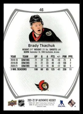 2021-22 SP #46 Brady Tkachuk - Hockey Card Single